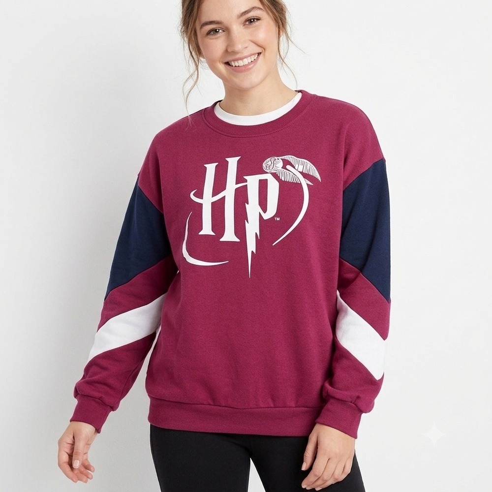 Harry Potter Sweatshirt Juniors M Purple Golden Snitch Crew Pullover Sweater